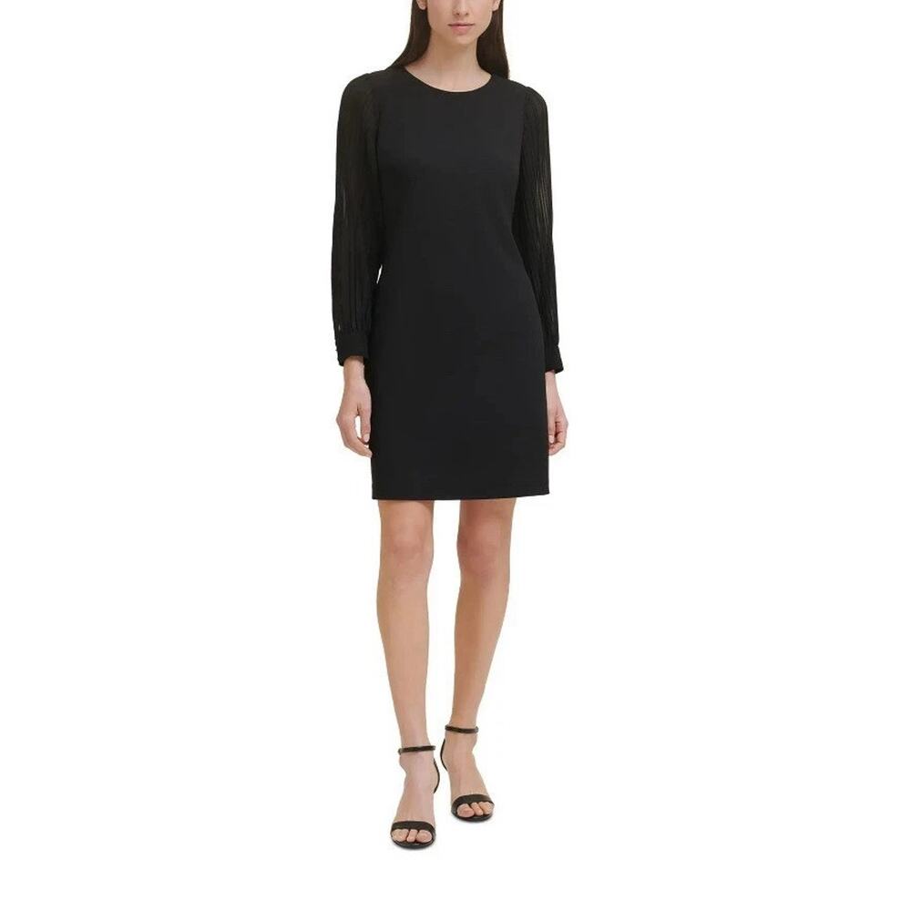 TOMMY HILFIGER Womens Pleated Long Sleeve Mini Sheath Dress 2 New